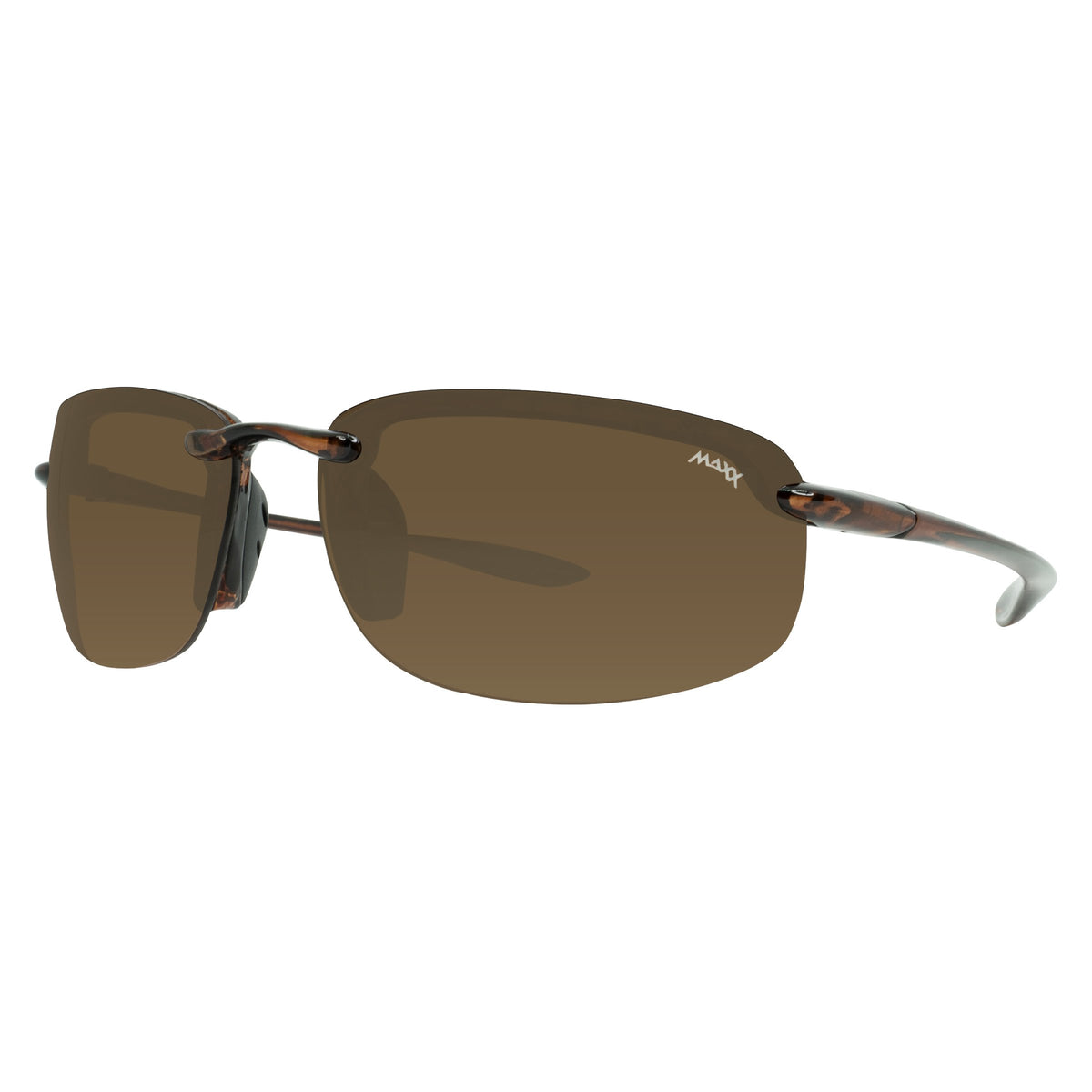Brown Rimless Polarized Sunglasses with TR90 Tortoise Frame, Maxx 5 – Maxx  Sunglasses