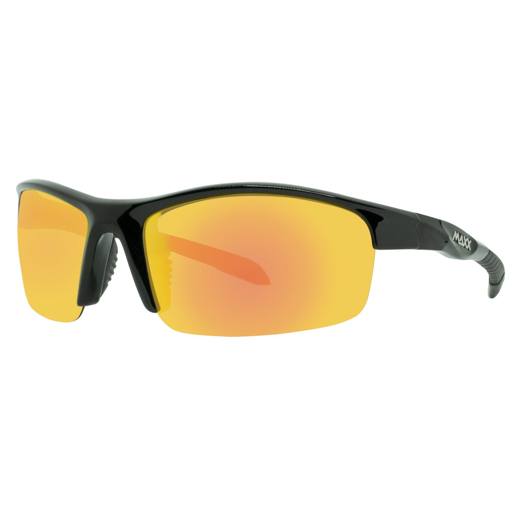 Mirrored Smoke Polarized Sunglasses, Black Sport Half-Frame Switchback