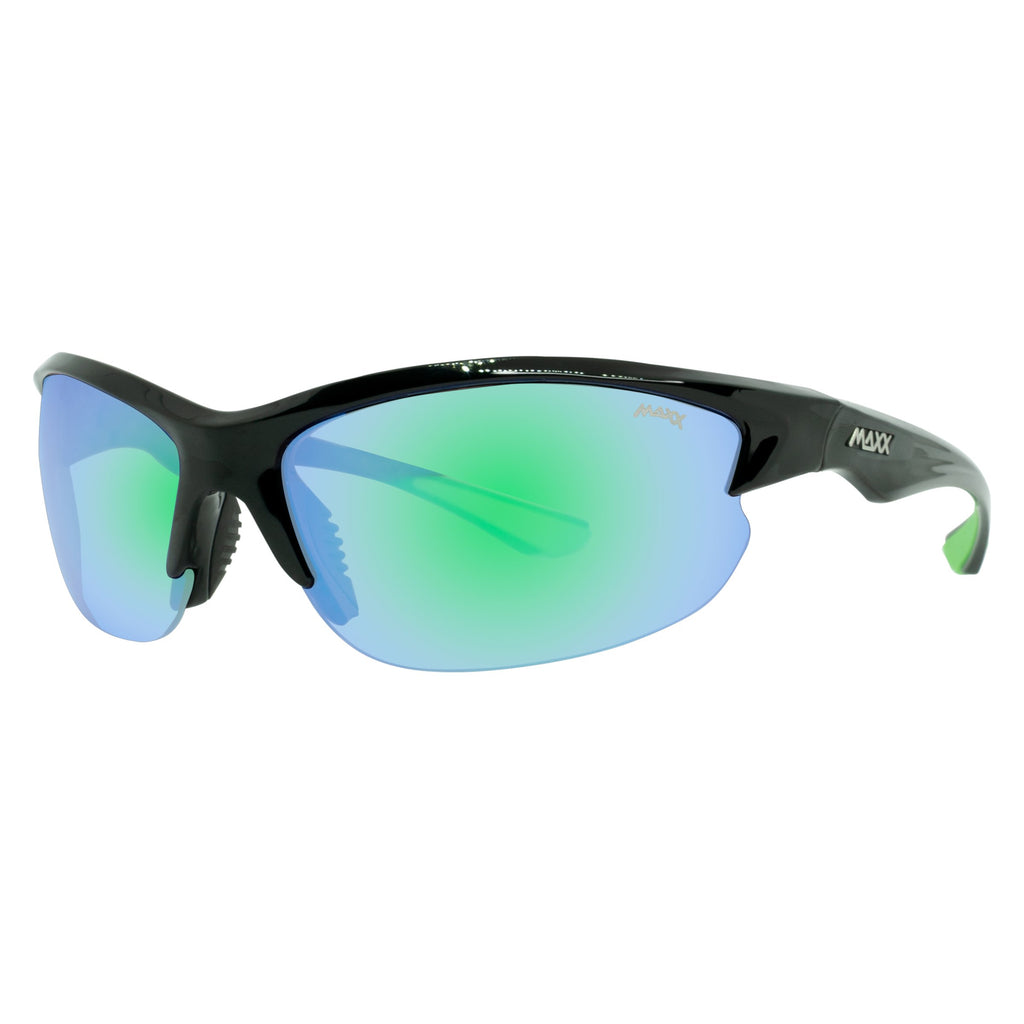 XT Mirrored Smoke Lens Black Sunglasses with Green Accents