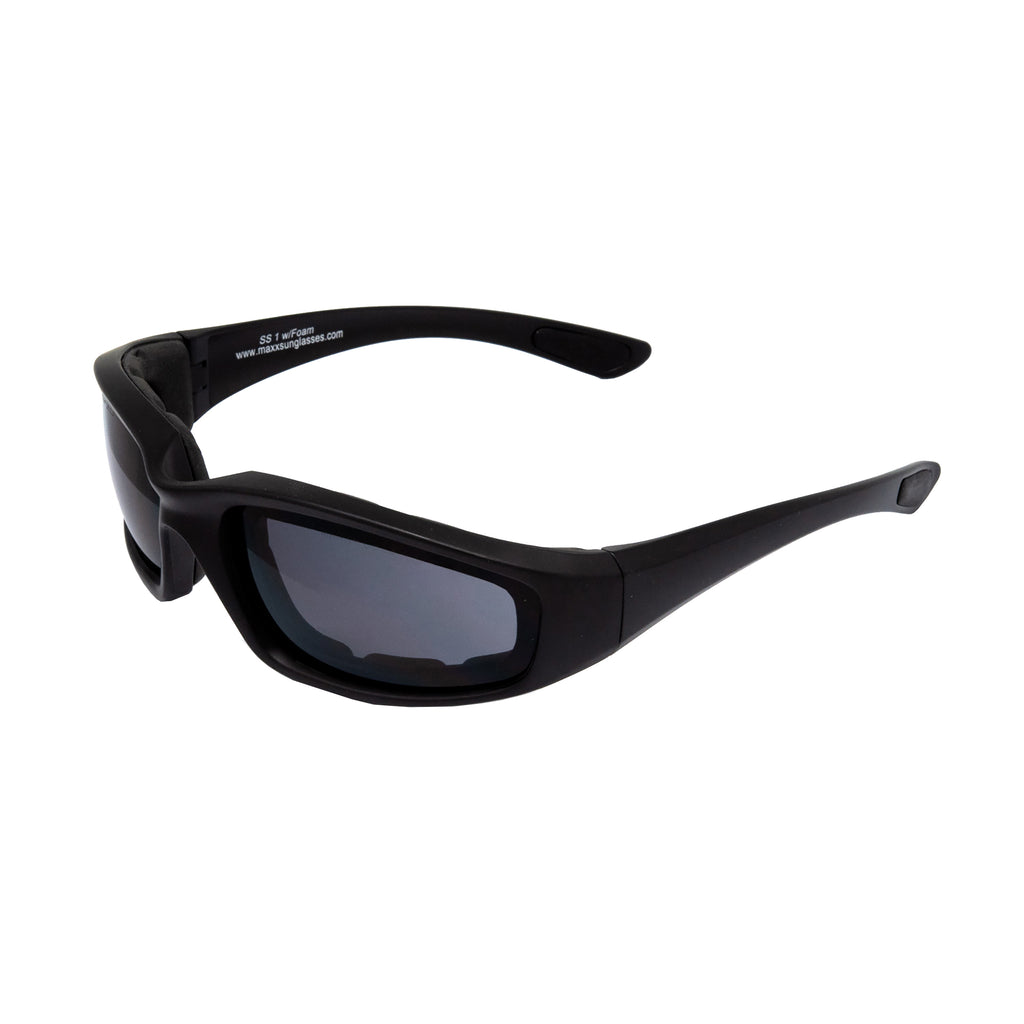 black safety sunglasses with foam cushioning