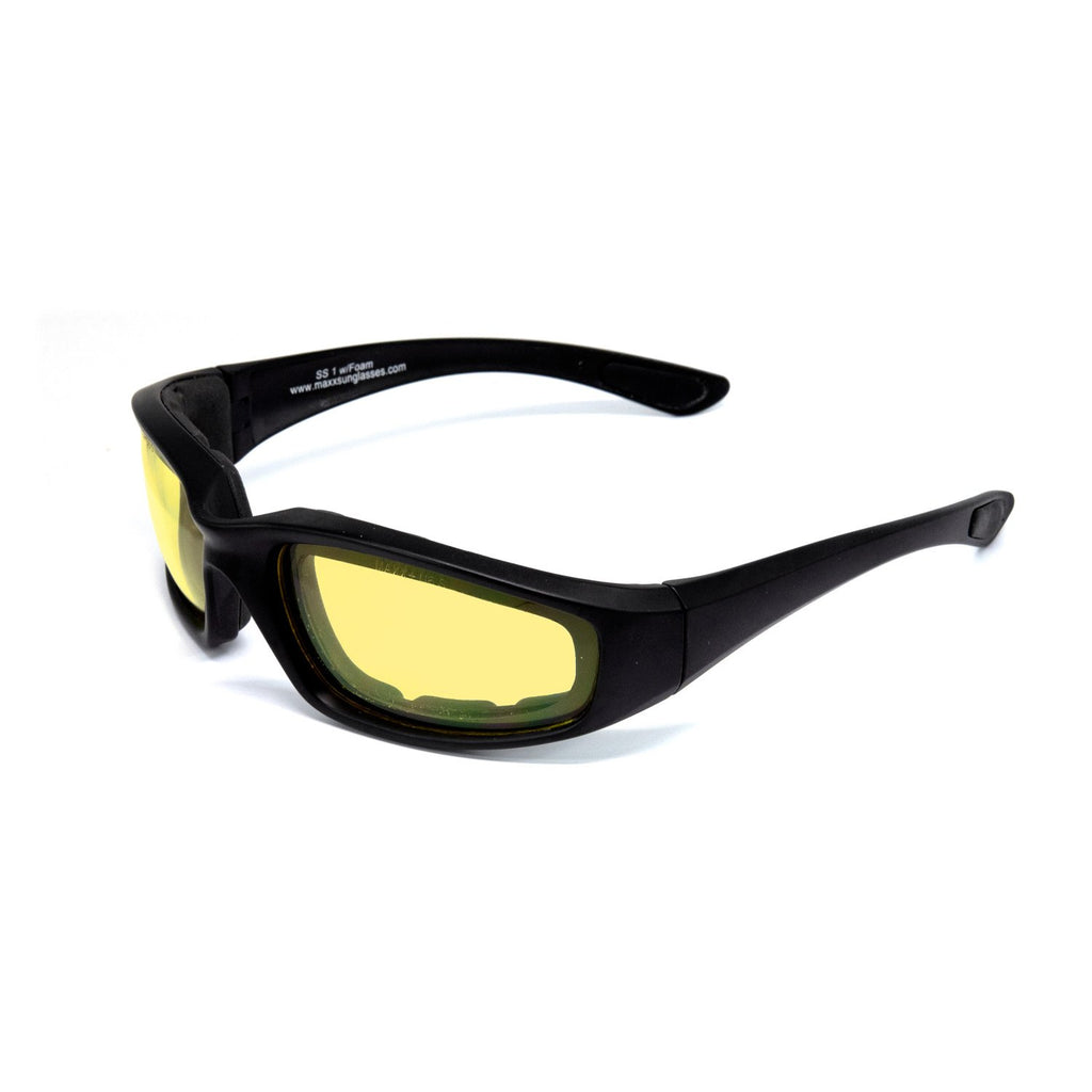 Impact Protection Safety Sunglasses - Black with Yellow Lens, SS1 