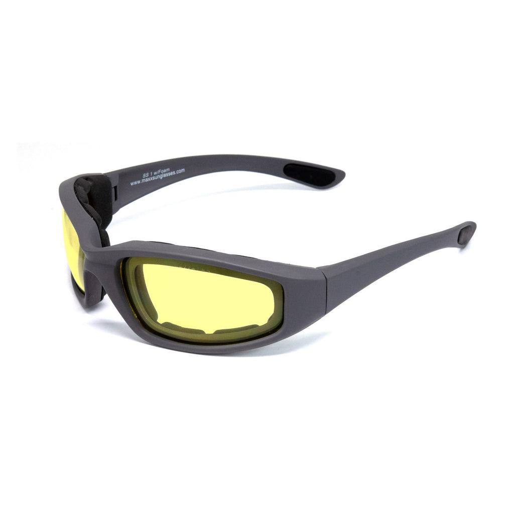 SS1 Yellow Lens ANSI Z87+ Sunglasses in Gray with Foam Lining